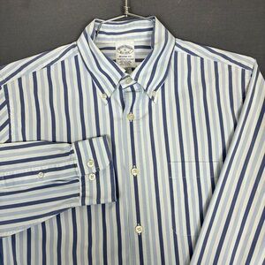 Brooks Brothers Striped Regent Fit Button Down Shirt, Men’s Medium White & Blue